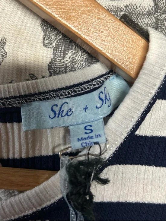 She + Sky Navy and White Striped Peplum Top - Picture 4 of 5